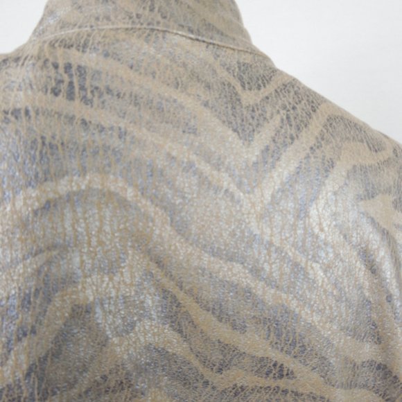 CHICO'S Top L Sz 2 Tan Animal Print Moto Jacket Zip Up Front Soft Distressed - Picture 9 of 11